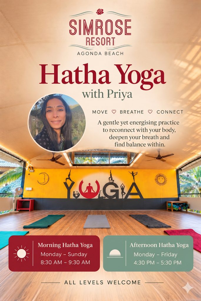 Hatha Yoga classes in Agonda Beach at Simrose Resort with Priya